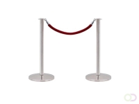 Afzetpaal Seco Chrome 2st met koord en 1.5m rood lint