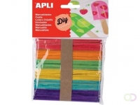 Apli gekleurde houten sticks, blister met 50 stuks