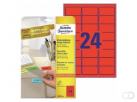 Avery Gekleurde etiketten 63,5 x 33,9 mm, rood, Inkjetprinter, Laserprinter, Kopieerapparaat, afneembaar L6034-20