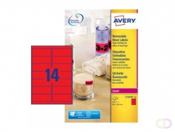 Avery Neon Etiketten 99,1 x 38,1 mm, neon rood, Laserprinter, afneembaar L7263R-25