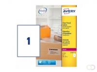 Avery Verzendetiketten 210 x 297 mm, transparant, Laserprinter, permanent klevend L7567-25