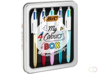 Balpen Bic 4kleuren My Bic medium assorti blik à 5 stuks
