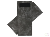 Bestekzakje IEZZY 190x85mm antraciet gemarmerd met zwart servet 500st