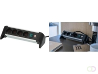 Brennenstuhl Alu-office-Line, stekkerdoos, 4 sockets, 1.8m, zwart zilver, met schakelaar