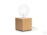 Lampvoet, kubus, kabel met schakelaar, E27, 60 W, IP20, eikenhout, 90 mm x 90 mm