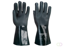 Dubbel Gedompelde PVC-handschoen 35cm maat L, "Double dipped PVC gauntlet with sandy palm finish for enhanced grip. Jersey lined