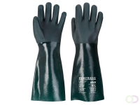 Dubbel Gedompelde PVC-handschoen 45cm maat XL, "Double dipped PVC gauntlet with sandy palm finish for enhanced grip. Jersey line