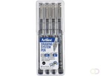 Fineliner Artline technisch etui met 0.1-0.3-0.5-0.7mm zwart