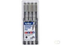 Fineliner Artline technisch etui met 0.2-0.4-0.6-0.8mm zwart