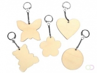 Graine Créative Sleutelhanger hout, assortiment vormen, diameter 55 mm, zakje van 10 stuks
