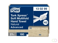 Handdoek Tork H2 Xpress Advanced multifold 2-laags 213x240mm 21x180 vel naturel 130299
