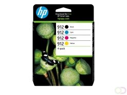 HP 912 4-pack originele inktcartridges, cyaan/magenta/geel (6ZC74AE)