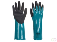 Lichte Korrelige Grip Handschoen maat L, "Nitrile gauntlet with sandy palm dip for a secure grip and abrasion resistance. This g