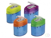 M+R potloodslijper Neo Light, 2-gaats, met reservoir, doos met 10 stuks in geassorteerde kleuren