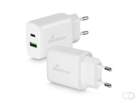 MediaRange 25W snellaadadapter (EU-stekker), 1x USB-C en 1x USB-A, USB-C® Power Delivery en Quick Charge™ ingeschakeld, Wit