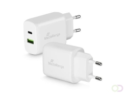 MediaRange 25W snellaadadapter (EU-stekker), 1x USB-C en 1x USB-A, USB-C® Power Delivery en Quick Charge™ ingeschakeld, Wit
