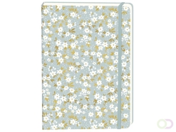 Notitieboek witte bloemen A5 lijn 92 pagina's softcover grijs