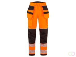PW3 Vlamvertragende Modaflame Hi-Vis winterbroek met holsterzakken maat L, Orange/Black