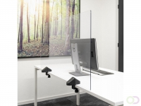 Scheidingsscherm Bureau/Tafel, Plexiglas transparant, incl. 2x bureauklem dubbel bureau, 58x120 cm
