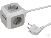 Stekkerblok Brennenstuhl 4 voudig inclusief 2 USB 140cm wit/grijs