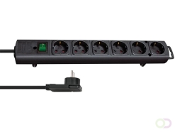 Stekkerdoos Brennenstuhl Comfort Plus 6vdig incl platte stekker 2m zw
