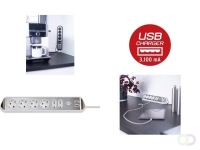 Stekkerdoos Brennenstuhl bureau Estilo 6vdig incl 2 USB 2m wit/zilver