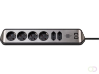 Stekkerdoos Brennenstuhl bureau Estilo 6 voudig inclusief 2 USB 2 meter zwart/zilver