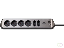 Stekkerdoos Brennenstuhl bureau Estilo 6 voudig inclusief 2 USB 2 meter zwart/zilver