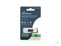 MediaRange USB 3.2 Gen 1 Flash Memory Drive with Sliding Mechanism and Key Chain, Silver/Black, 32GB