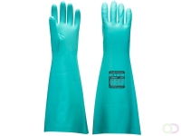 Verlengde lengte Nitrile handschoen maat L, "This extra-long 48cm chemical gauntlet offers excellent protection against many sol