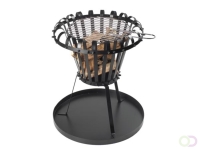 Vuurkorf tuin met grill en asplaat, ronde metalen vuurmand Ã˜50 cm, hoogte 53,5 cm, buitenhaard op 3 poten zwart, vuurkorf voor