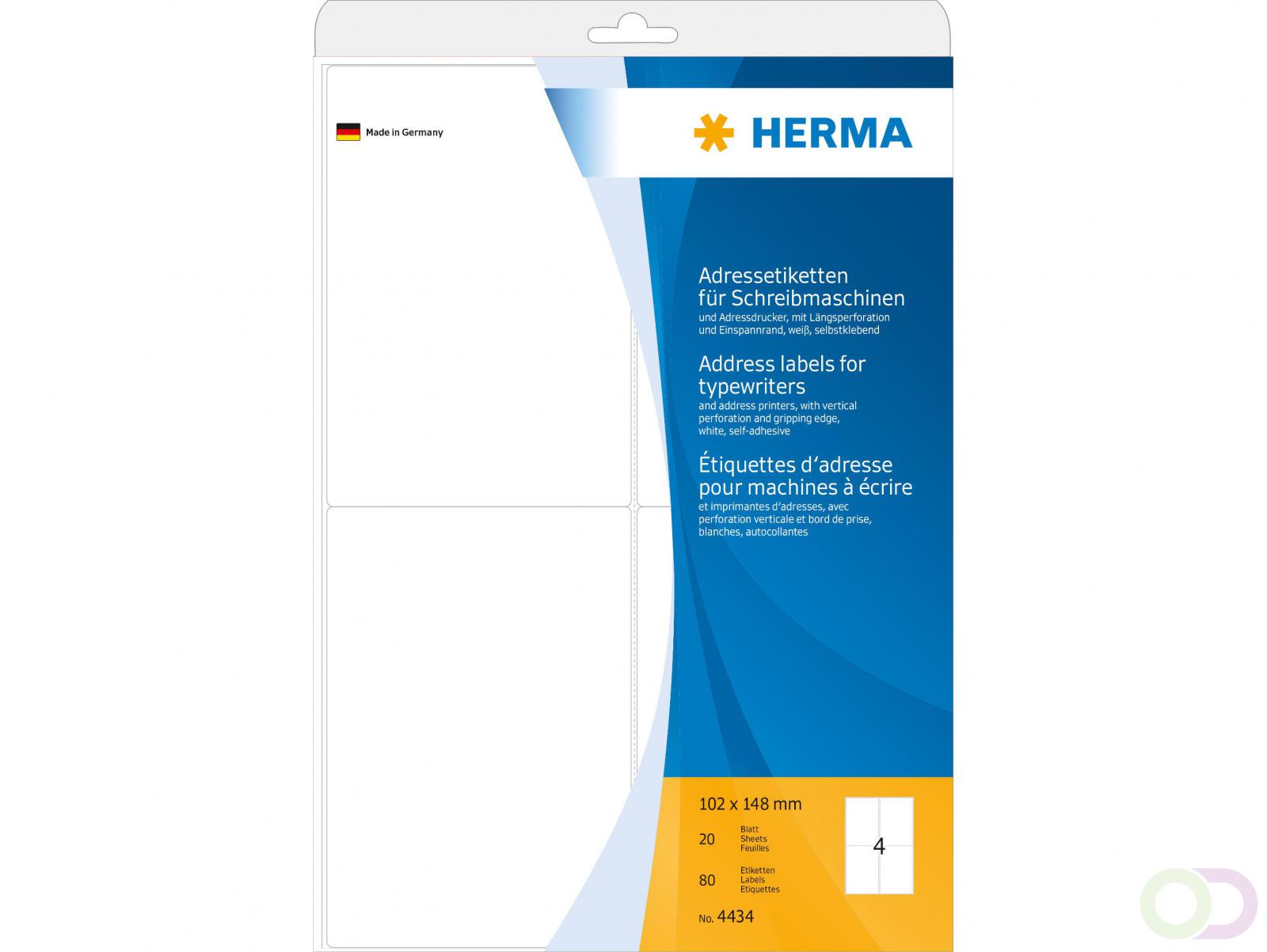 Adresetiketten voor schrijfmachines, A4, 102 x 148 mm, permanent hechtend