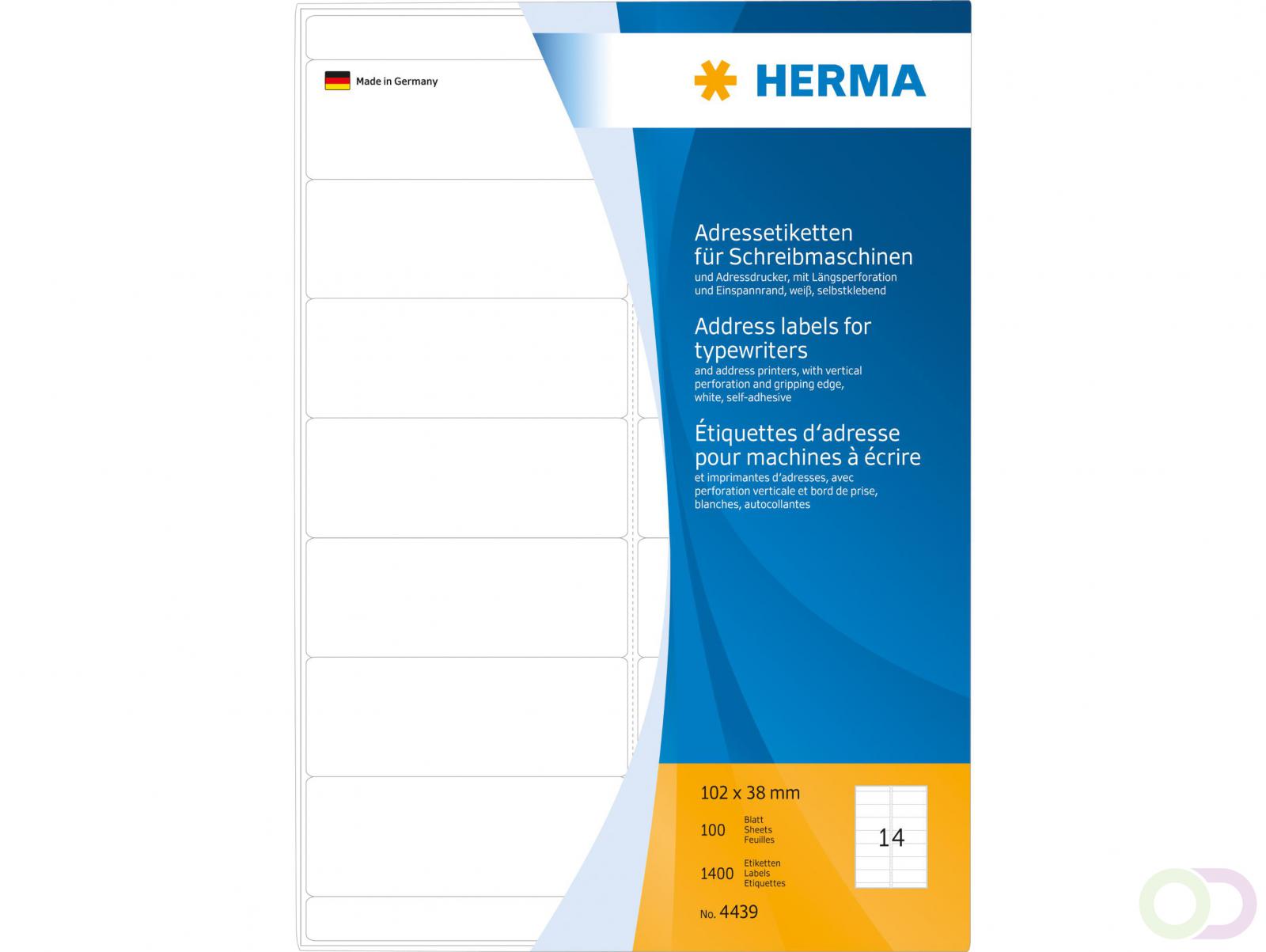Adresetiketten voor schrijfmachines, A4, 102 x 38 mm, permanent hechtend