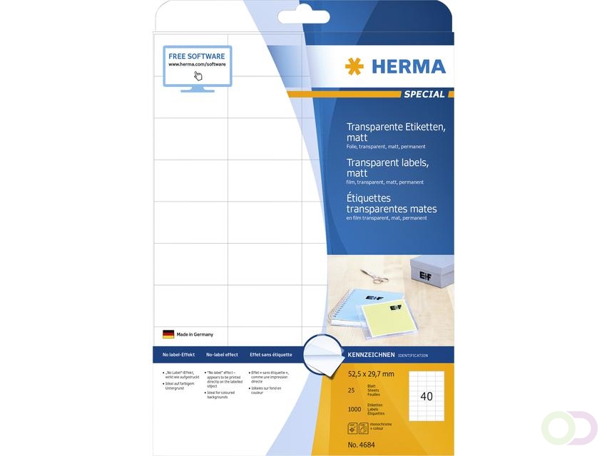 Etiket HERMA 4684 52.5x29.7mm A4 folie transparant mat