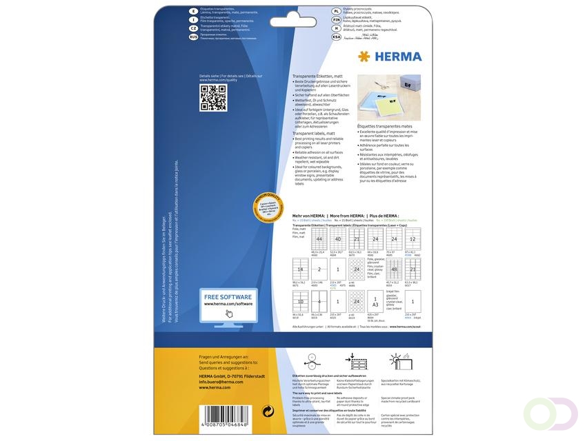Etiket HERMA 4684 52.5x29.7mm A4 folie transparant mat