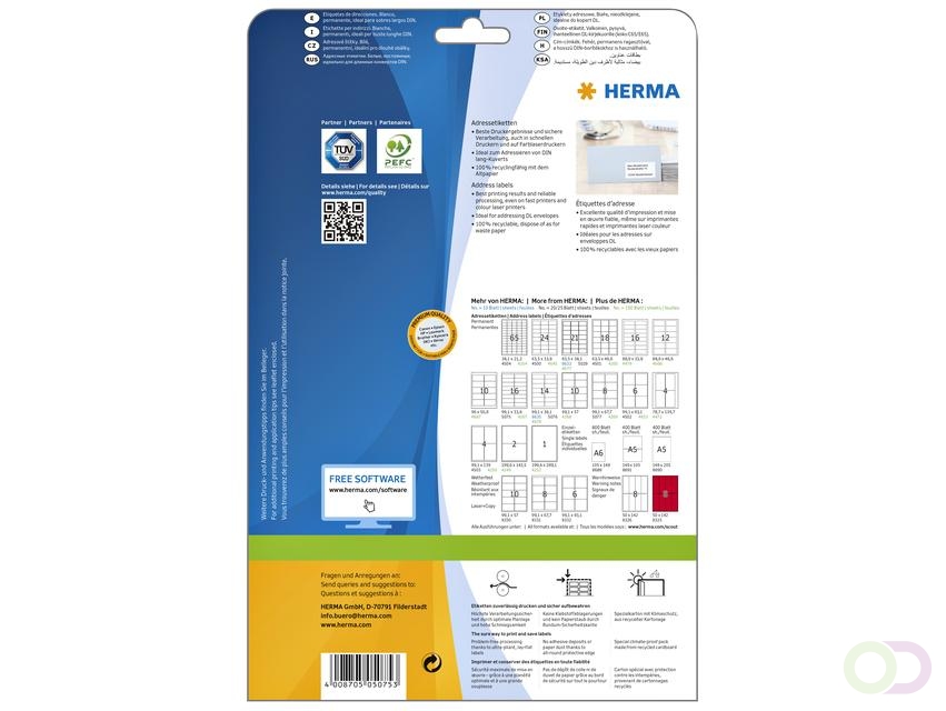 Etiket HERMA 5075 A4 99.1x33.8 mm premium 400stuks wit