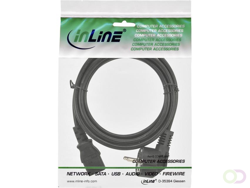 Kabel inLine STROOM C13 recht - CEE7/7 haaks 1,8 meter zwart