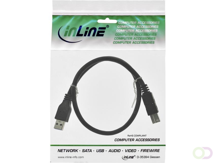 Kabel Inline USB-A USB-B 3.0 M 0.5 meter zwart