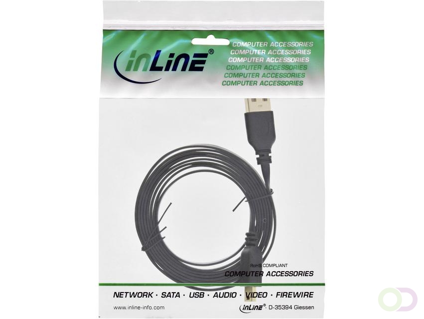 Kabel InlLne USB-A mini-B 2.0 platte kabel 2 meter zwart