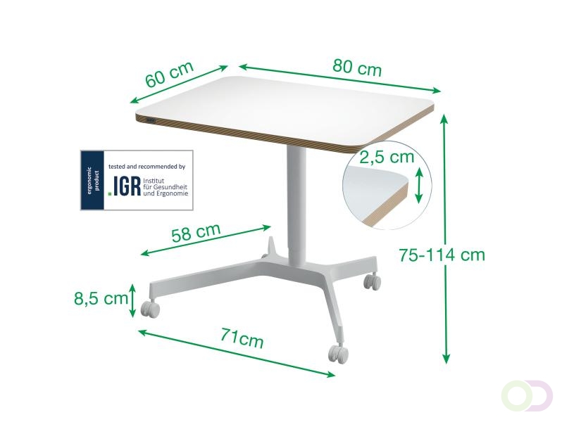 Zit-sta bureau Leitz Ergo compact wielen