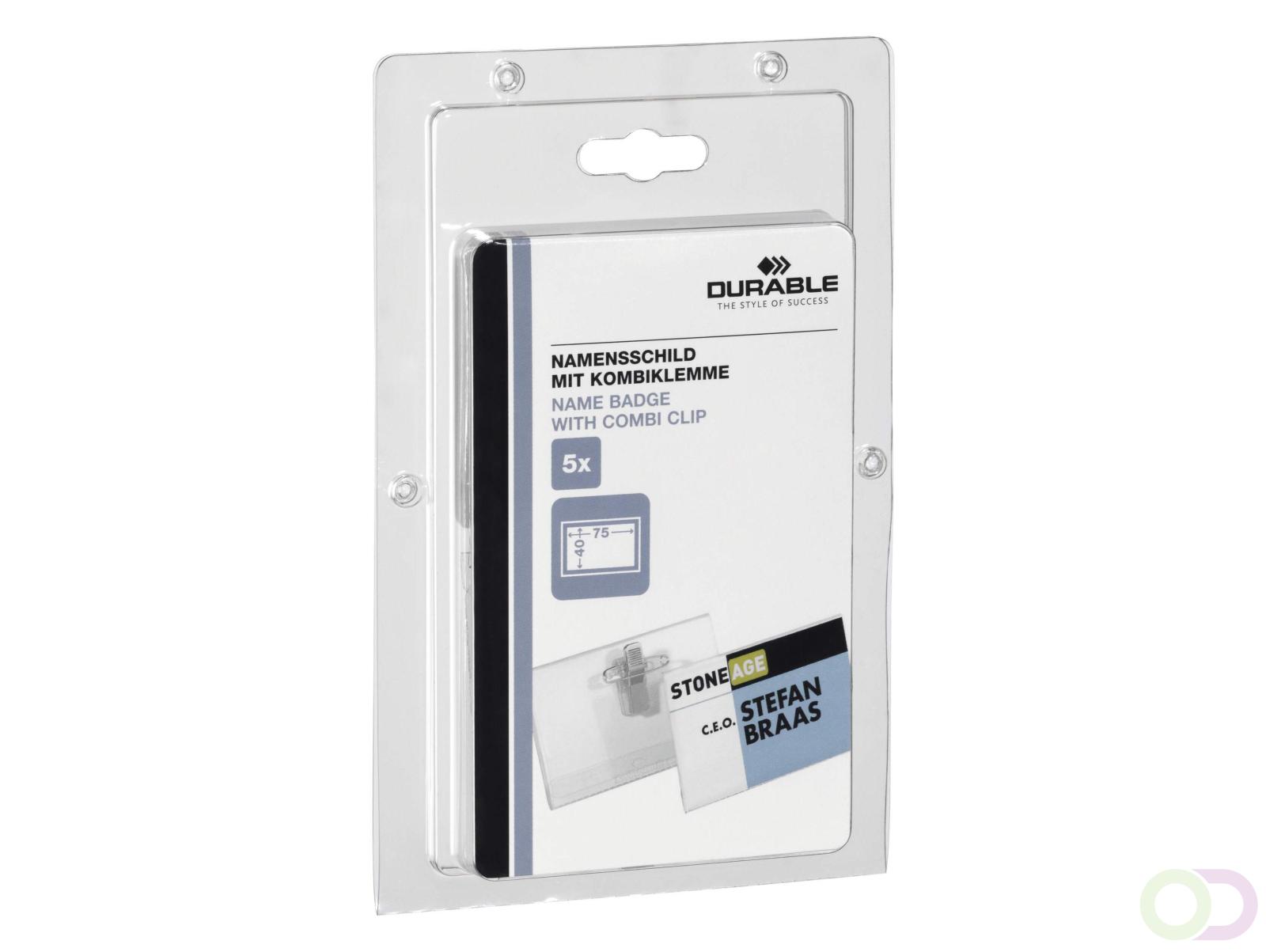 Naambadge 40x75 mm met combiklem retailverpakking