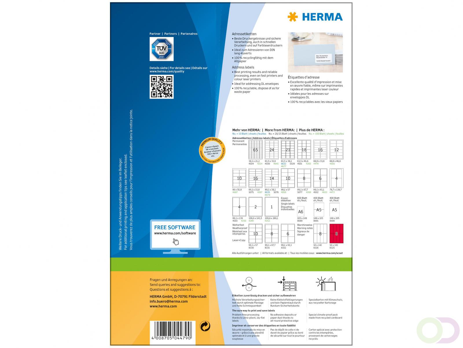 PREMIUM adresetiketten, A4, 88,9 x 33,8 mm, wit, permanent hechtend