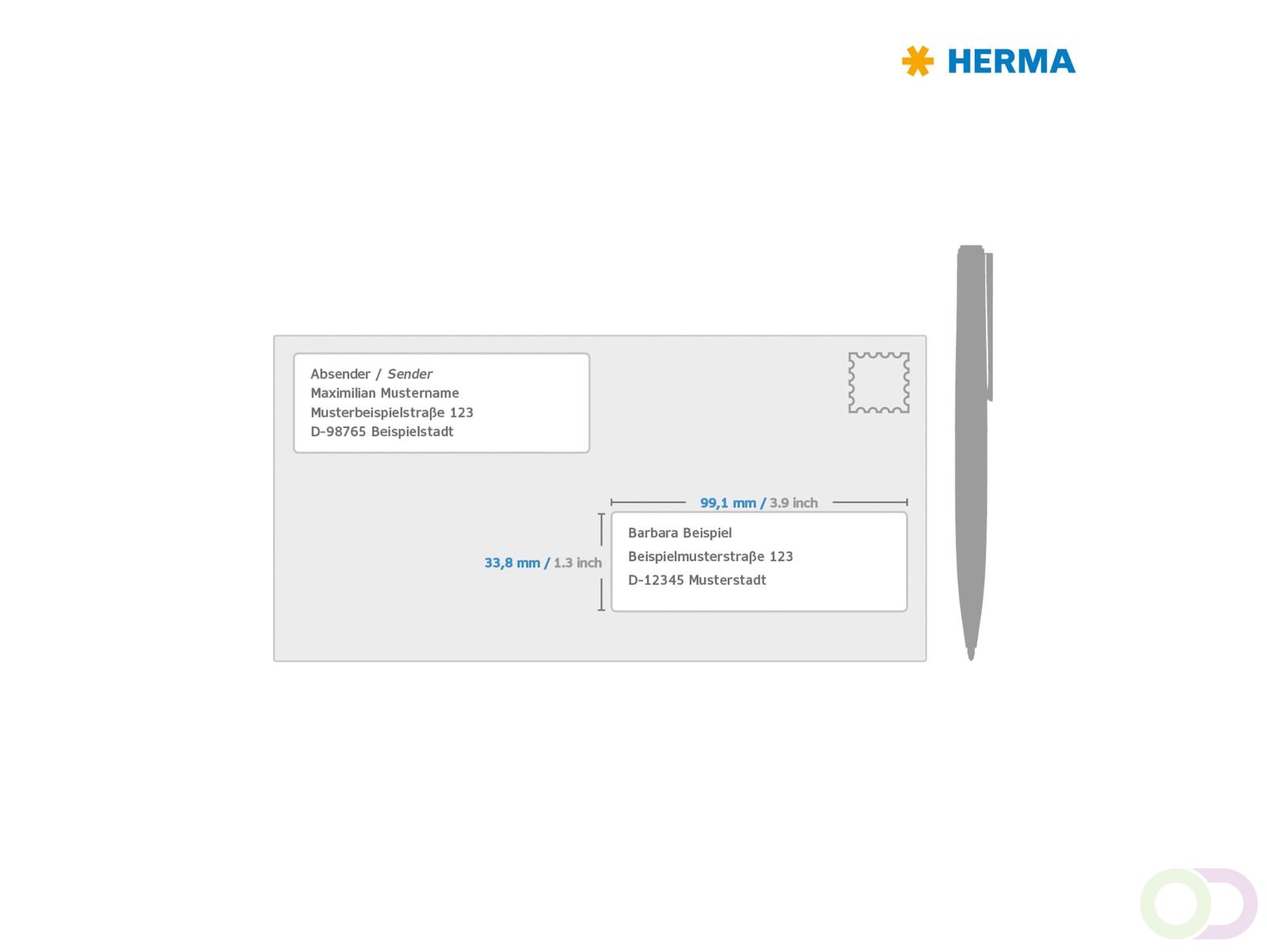 Etiket HERMA 5075 A4 99.1x33.8 mm premium 400stuks wit