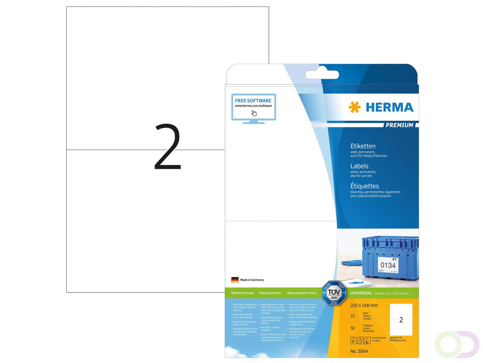 PREMIUM etiketten, A4, 210 x 148 mm, wit, permanent hechtend