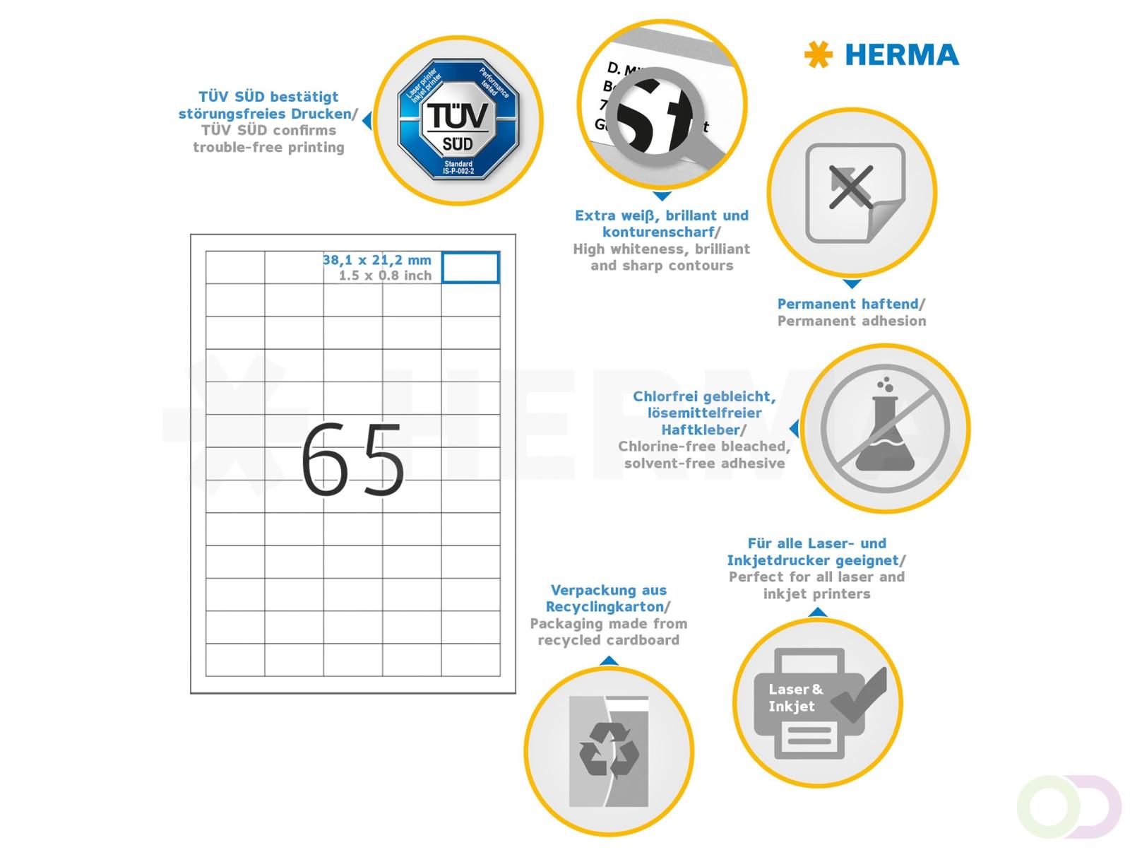 Etiket HERMA 5027 A4 38.1x21.2mm premium wit