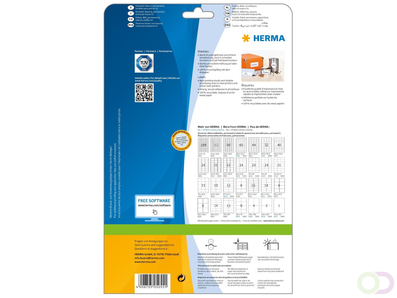 PREMIUM etiketten, A4, 70 x 50,8 mm, wit, permanent hechtend