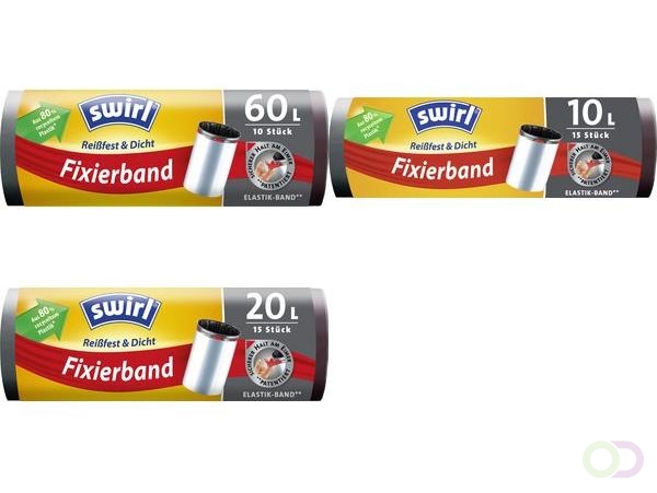 Swirl Vuilniszakken met trekkoord, zwart, 60 liter