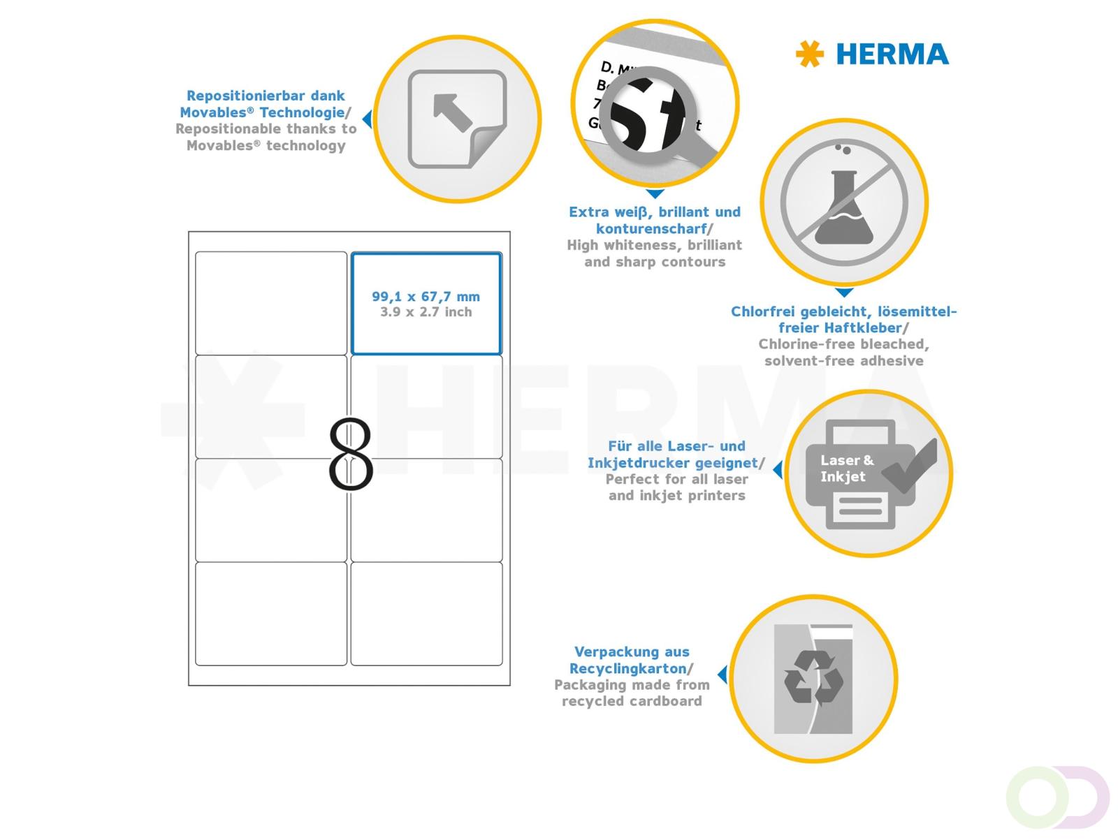 Etiket HERMA 10312 99.1x67.7mm verwijderbaar wit 800 stuks