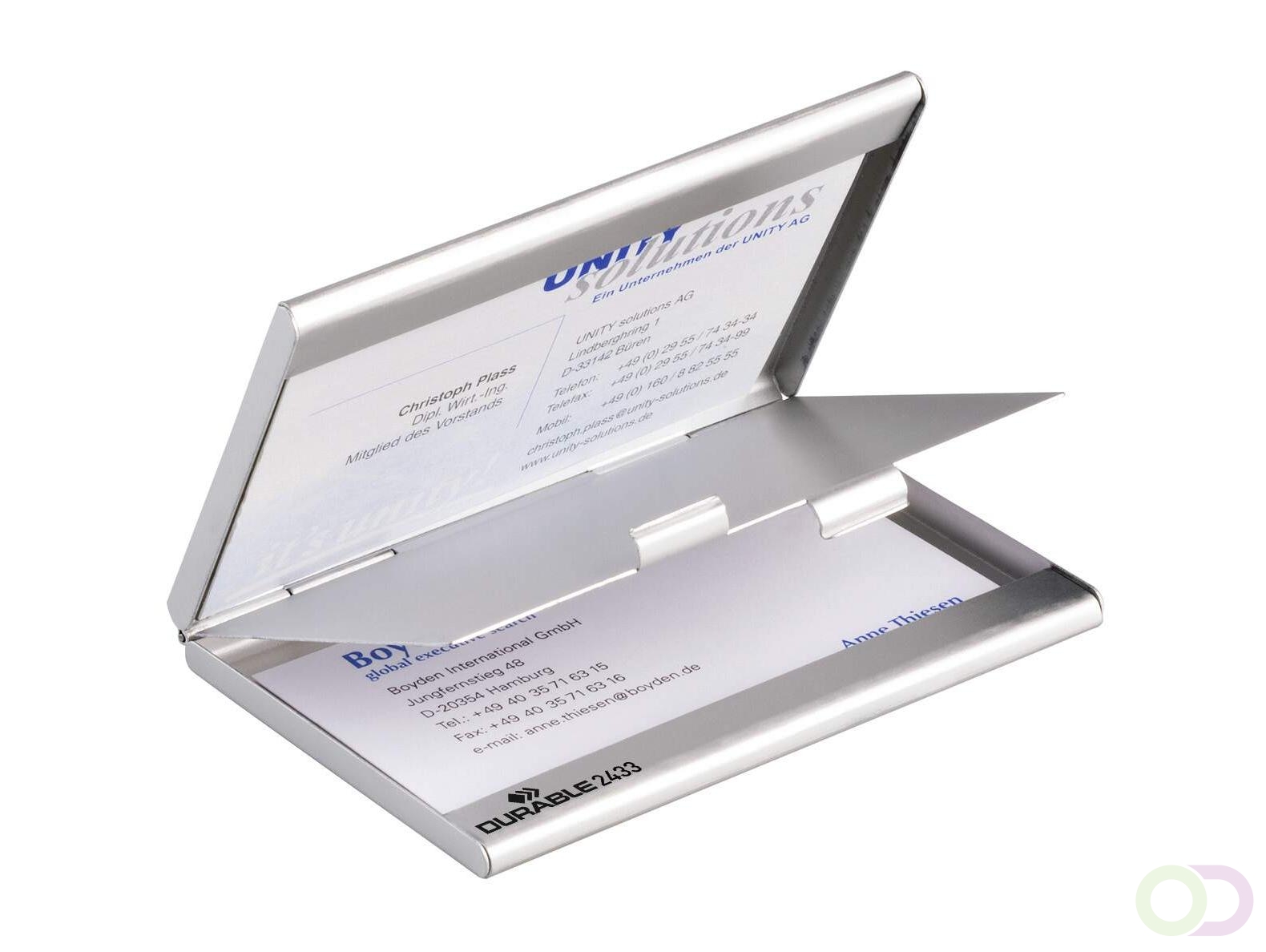 Visitekaartdoosje BUSINESS CARD BOX DUO Aluminium, metaal-zilver