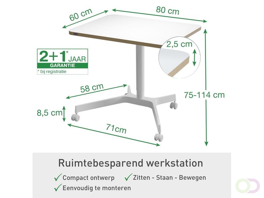 Zit-sta bureau Leitz Ergo compact wielen